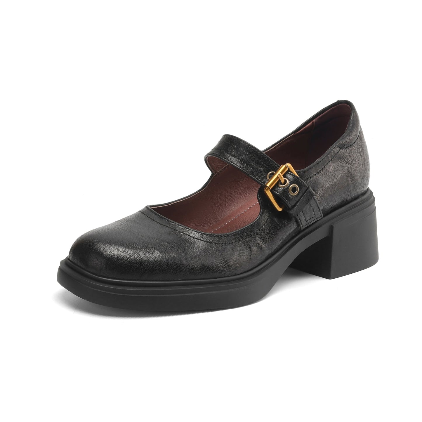 Women's Sheepskin Mary Janes - 5.0cm Chunky Block Heel - Round Toe Platform Heels