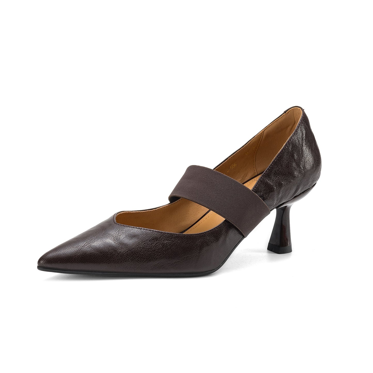 Women's French Style Sheepskin Pumps - Pointed Toe Elastic Strap Heels - 6.5cm Stiletto