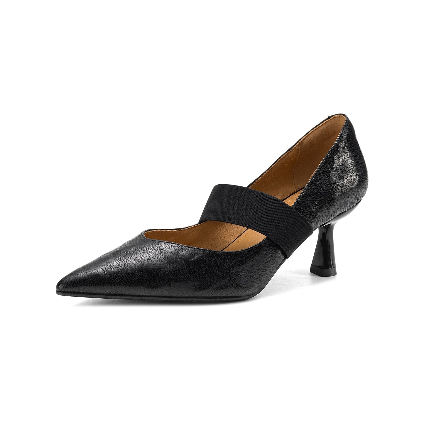 Women's French Style Sheepskin Pumps - Pointed Toe Elastic Strap Heels - 6.5cm Stiletto