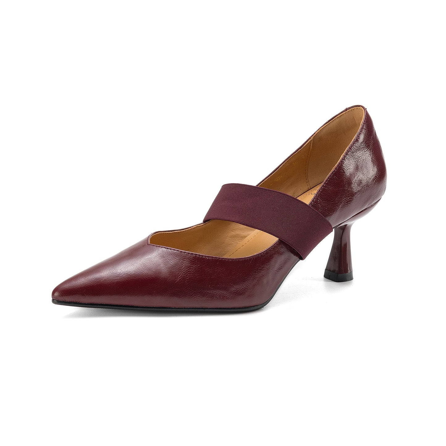 Women's French Style Sheepskin Pumps - Pointed Toe Elastic Strap Heels - 6.5cm Stiletto
