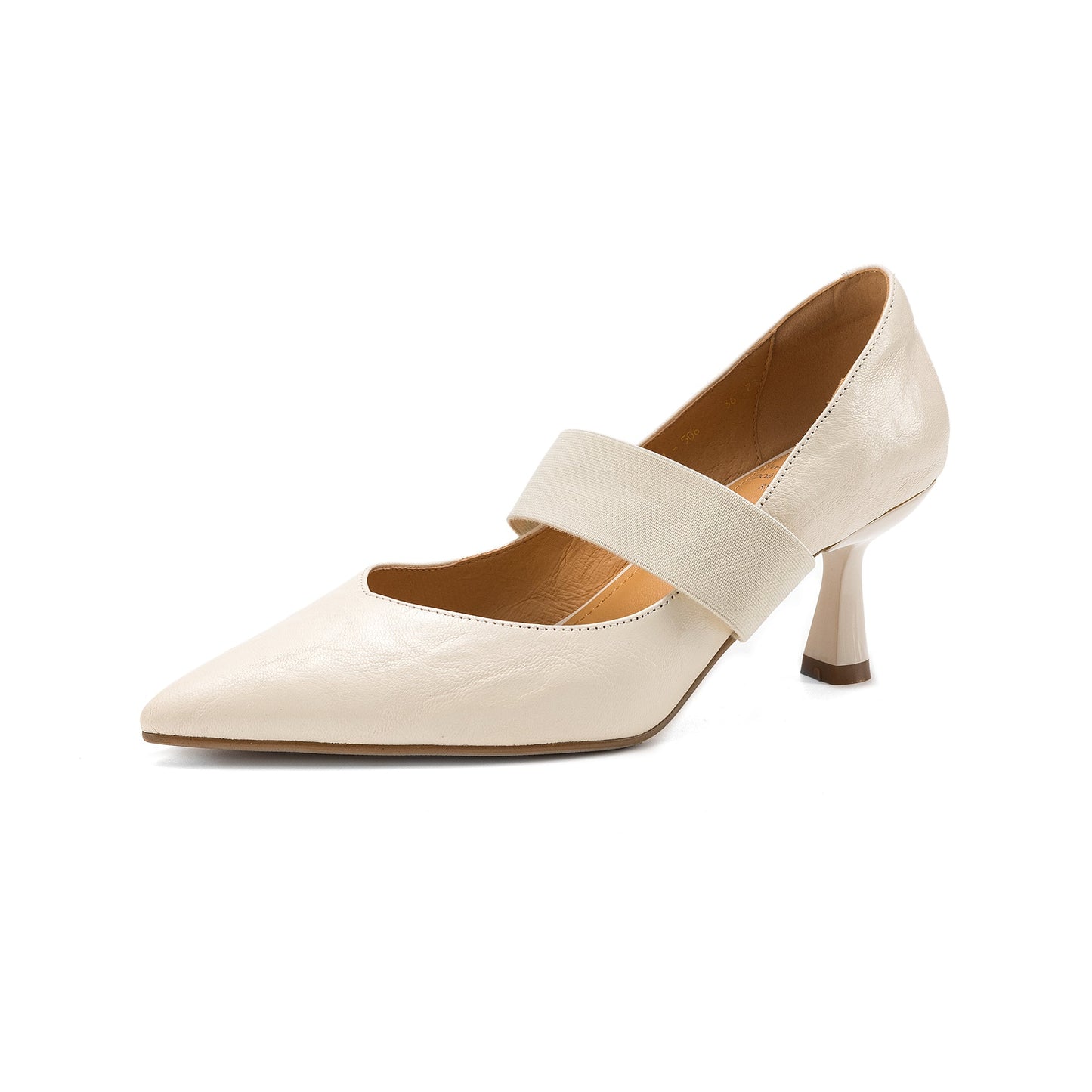 Women's French Style Sheepskin Pumps - Pointed Toe Elastic Strap Heels - 6.5cm Stiletto