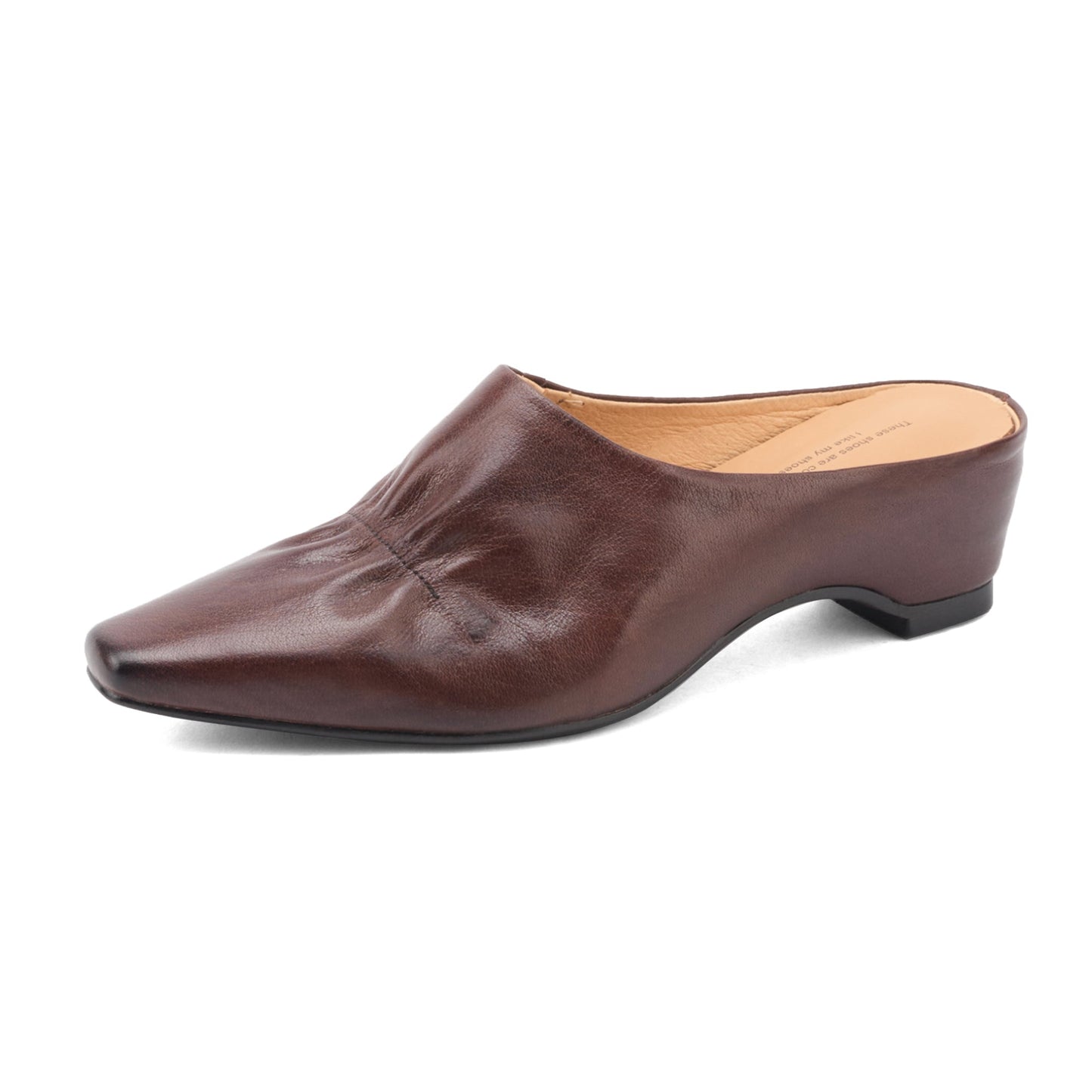 Women's Leather Ruched Square Toe Mules Minimalist Wedge Sandals