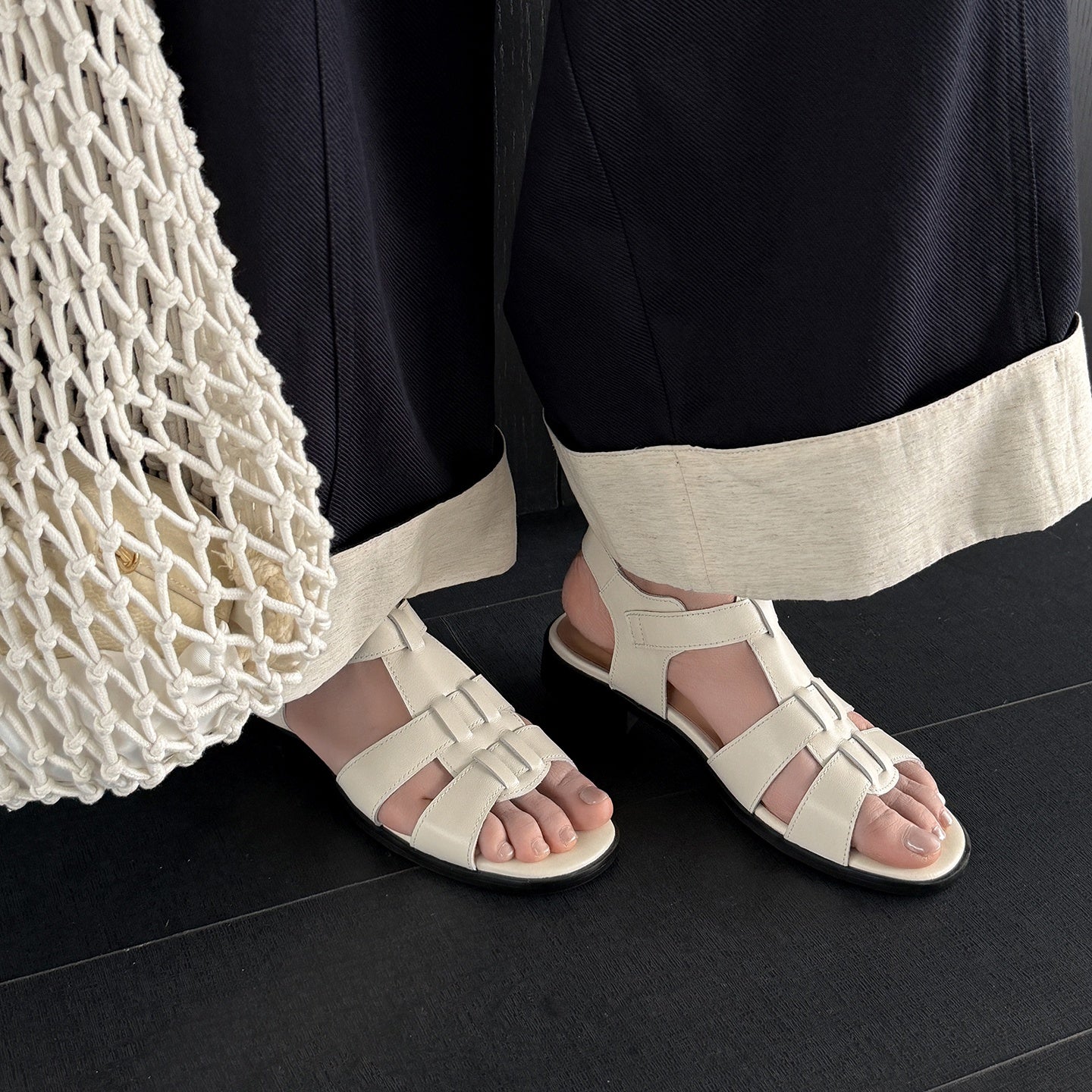 Womens Retro Woven Leather Fisherman Sandals Open Toe T-Strap Roman Summer Shoes
