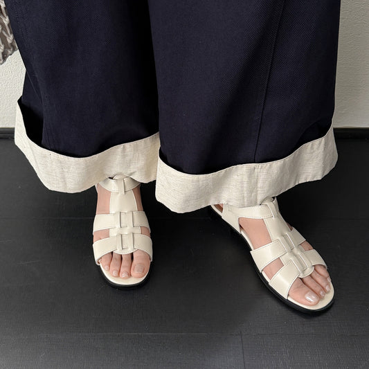 Womens Retro Woven Leather Fisherman Sandals Open Toe T-Strap Roman Summer Shoes