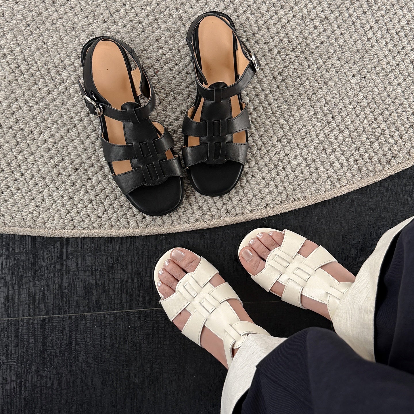 Womens Retro Woven Leather Fisherman Sandals Open Toe T-Strap Roman Summer Shoes