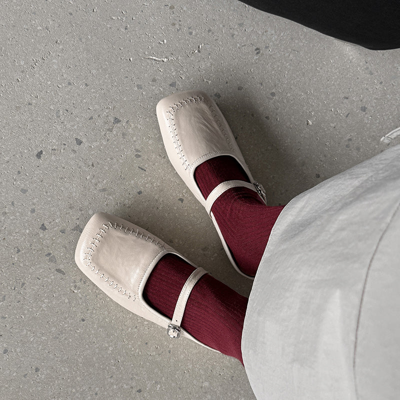 Women's Handmade Stylish Slip-on Square Toe Buckle Flat Mule Shoes