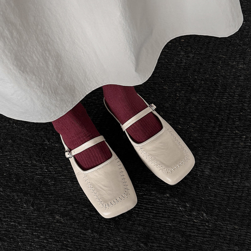 Women's Handmade Stylish Slip-on Square Toe Buckle Flat Mule Shoes