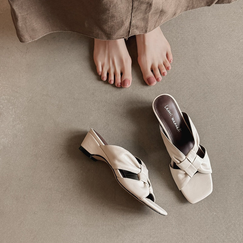 Women's Lambskin Woven Mules Handcrafted Summer Slip-Ons - Block Heel