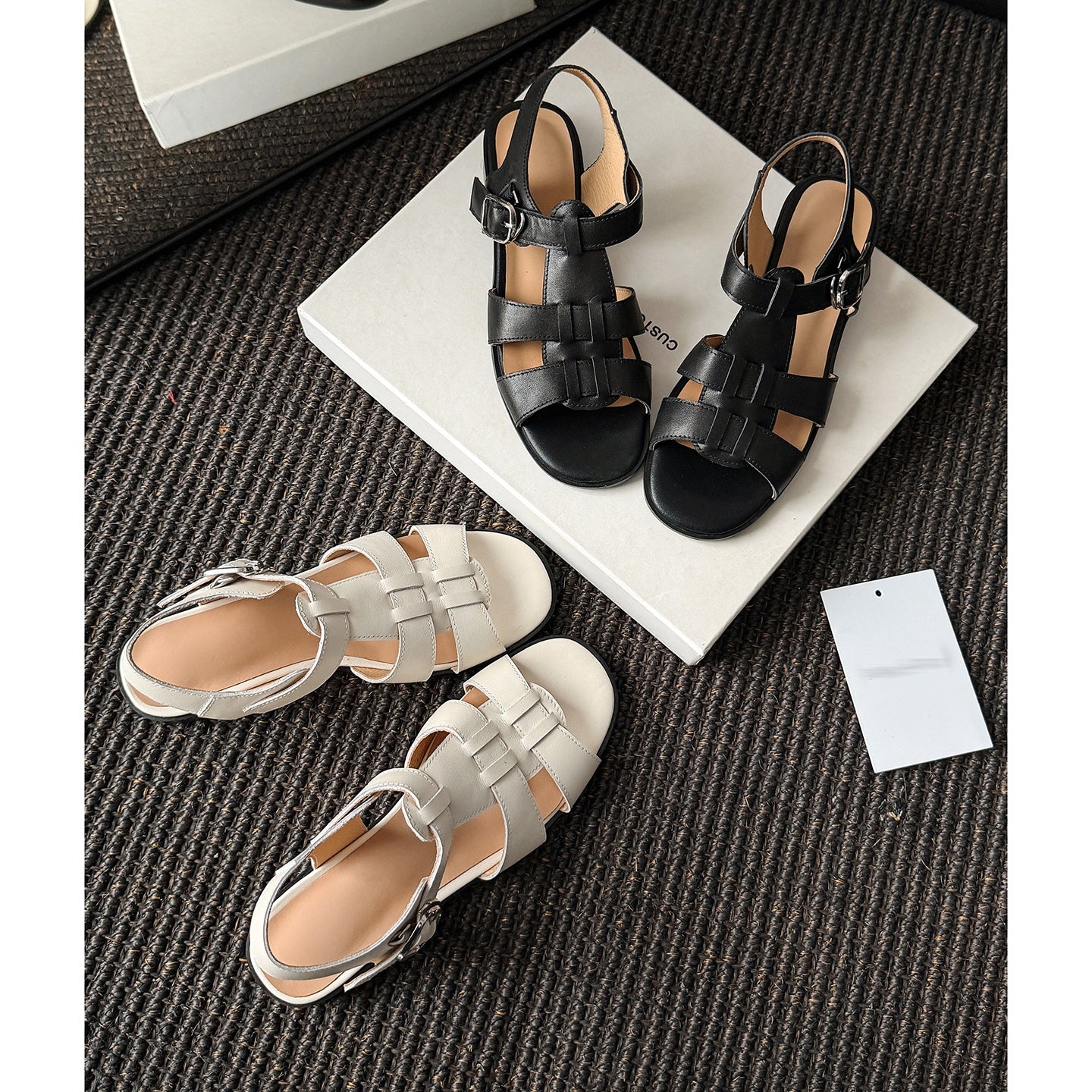 Womens Retro Woven Leather Fisherman Sandals Open Toe T-Strap Roman Summer Shoes