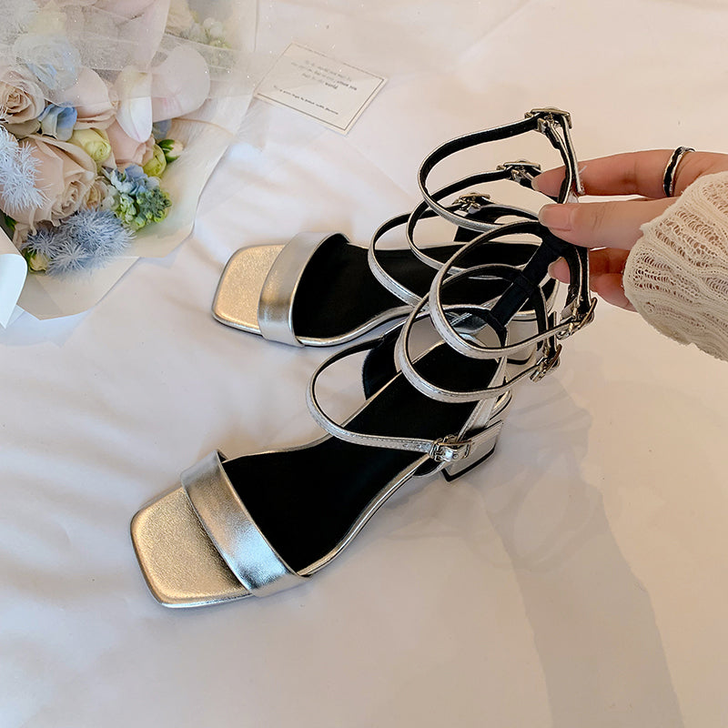 Womens Open Toe Ankle Strap Sandals with Mid Block Heel