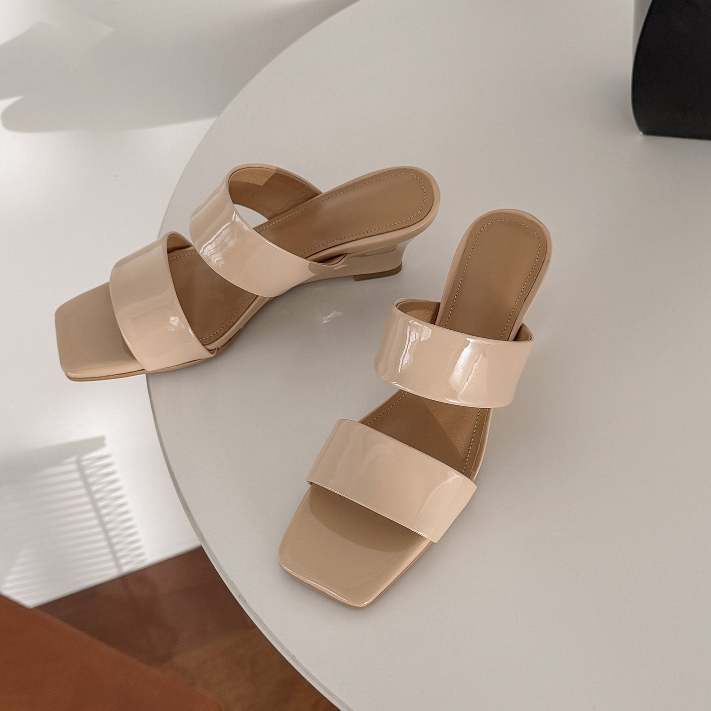 Women's Handcrafted Leather Premium Square Toe Wedge Heel Mules