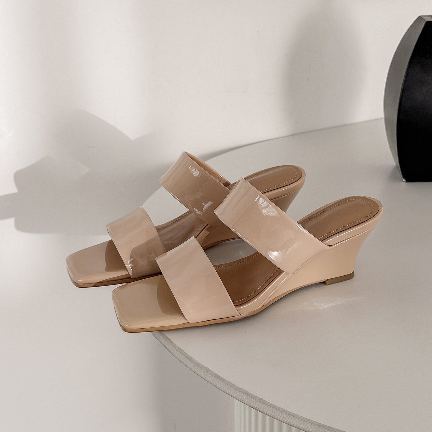 Women's Handcrafted Leather Premium Square Toe Wedge Heel Mules