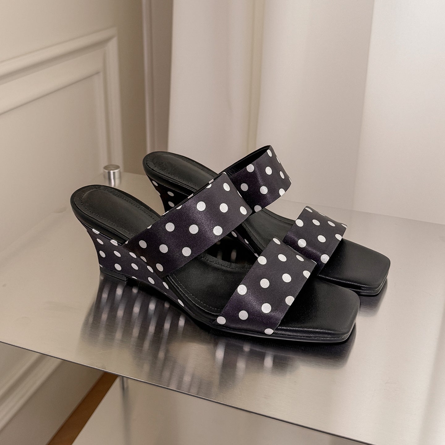 Women's Handcrafted Leather Premium Square Toe Wedge Heel Mules