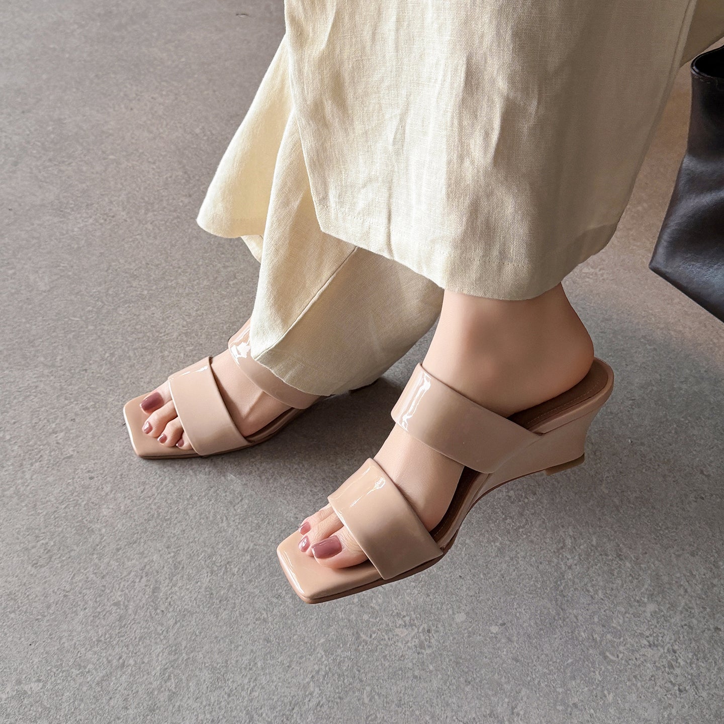 Women's Handcrafted Leather Premium Square Toe Wedge Heel Mules