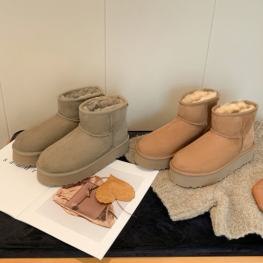 Women's Genuine Leather Platform Fleece-lined Winter Warm Snow Boots