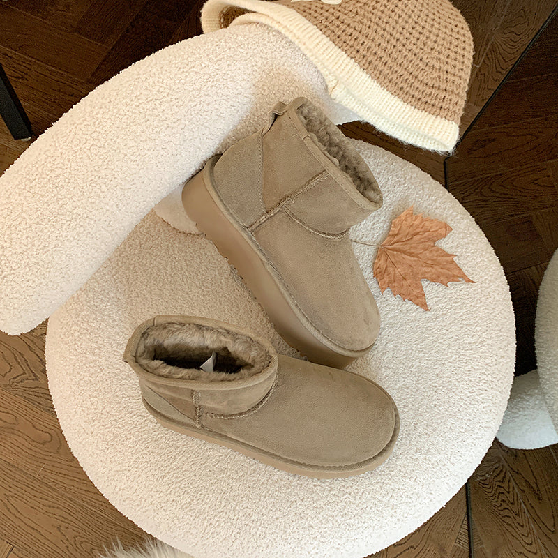 Women's Genuine Leather Platform Fleece-lined Winter Warm Snow Boots