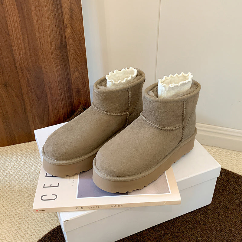 Women's Genuine Leather Platform Fleece-lined Winter Warm Snow Boots