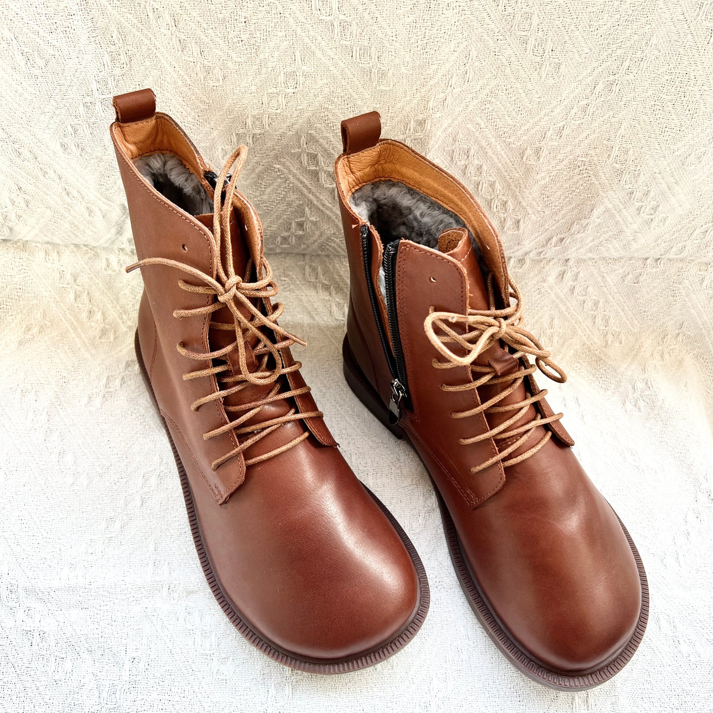 Women's Leather Shearling Ankle Boots – Wide Toe Winter Warm Boots