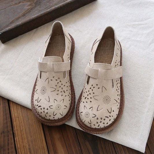 Womens Vintage Literary Style Flower Petal Hollow Shape Handmade Sandals
