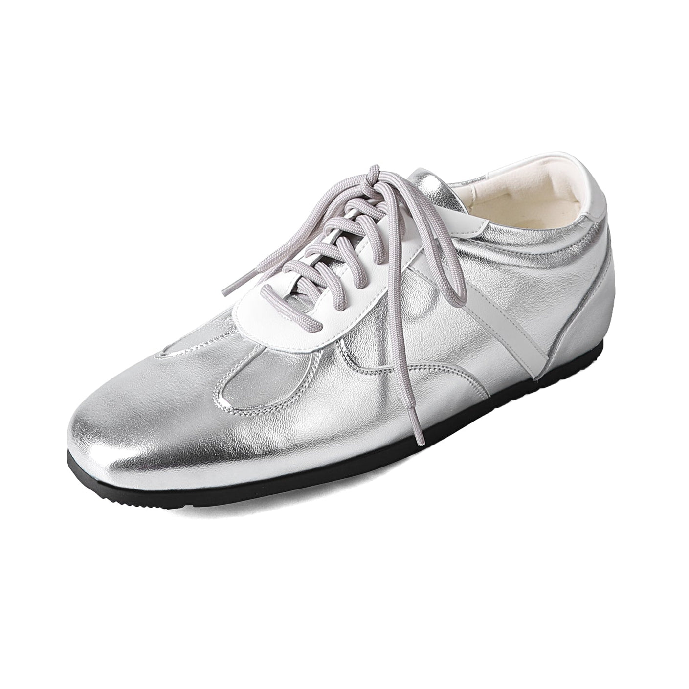 Women's Cowhide Sneakers Walking Hidden Heel Contrast Stripe Lace-up Derby