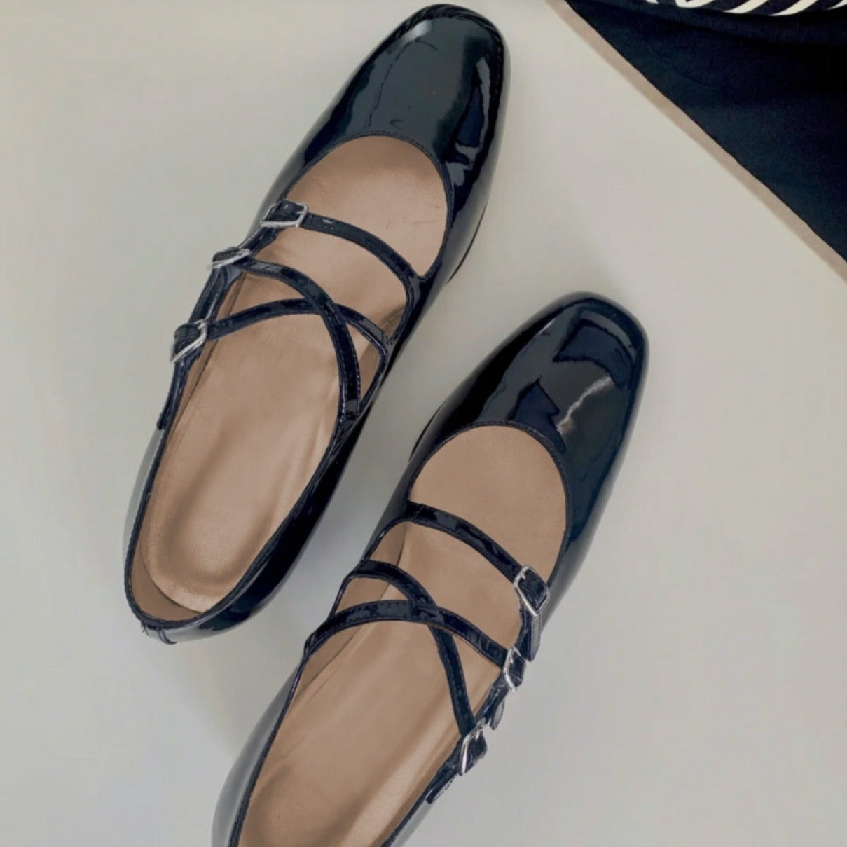 Womens Leather Mary Jane Heels Triple-strap Ballerina Shoes