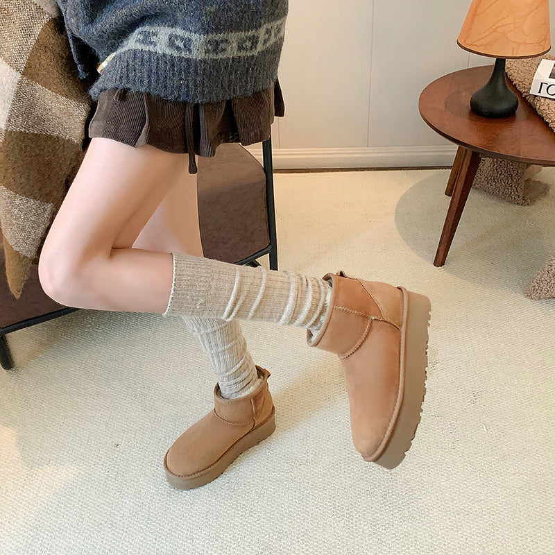 Women's Genuine Leather Platform Fleece-lined Winter Warm Snow Boots