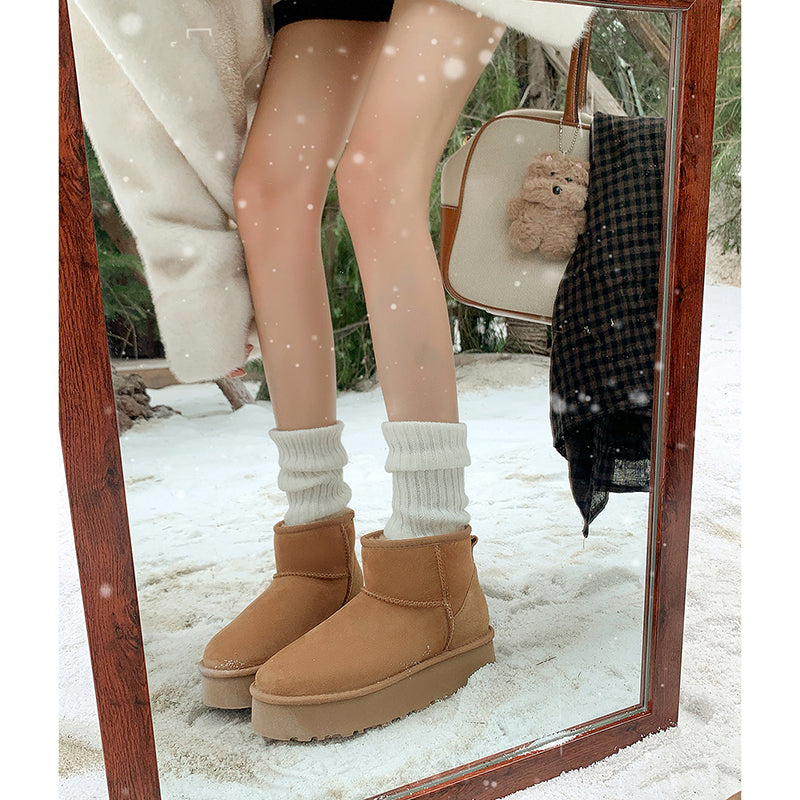Women's Genuine Leather Platform Fleece-lined Winter Warm Snow Boots