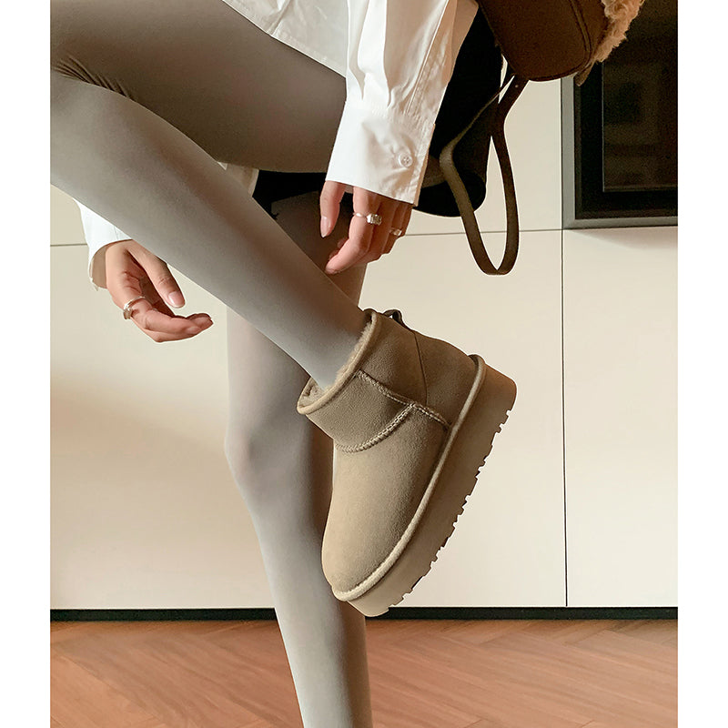 Women's Genuine Leather Platform Fleece-lined Winter Warm Snow Boots