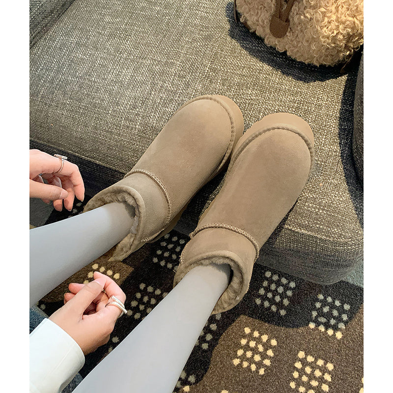 Women's Genuine Leather Platform Fleece-lined Winter Warm Snow Boots