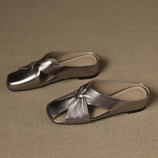 Women's Luxury All-Sheepskin Twist Mules Summer Slides - Elegant Square Toe