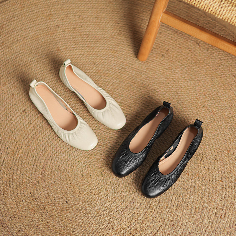Elegant Soft Leather Ballet Shoes - Flexible Elasticized Flats Sheepskin Upper Classic Footwear