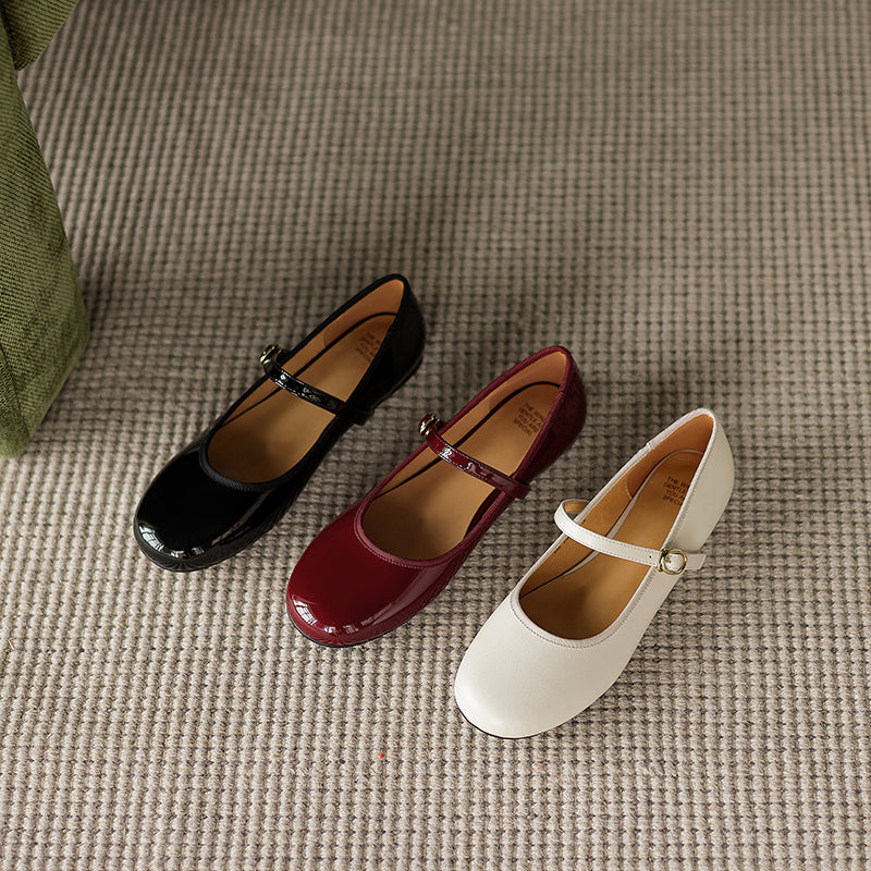 Women's Patent Mary Janes Elegant Round-Toe Summer Flat Heel