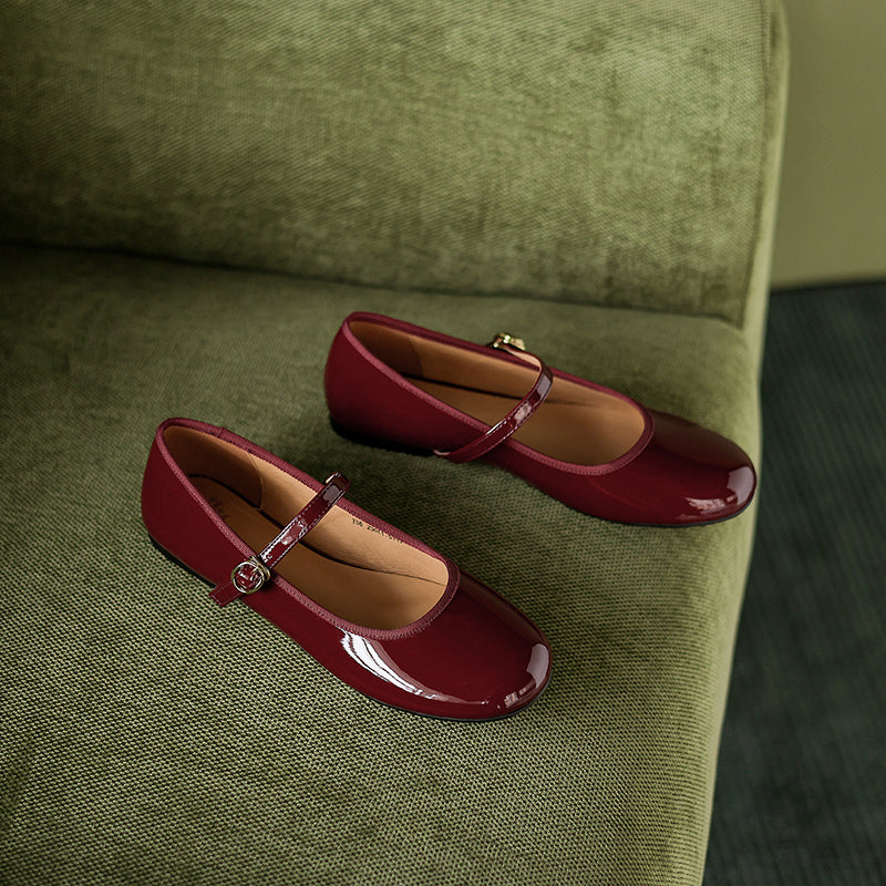 Women's Patent Mary Janes Elegant Round-Toe Summer Flat Heel