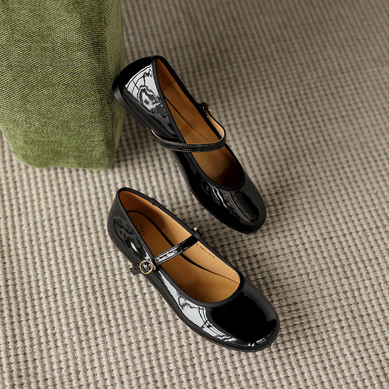 Women's Patent Mary Janes Elegant Round-Toe Summer Flat Heel