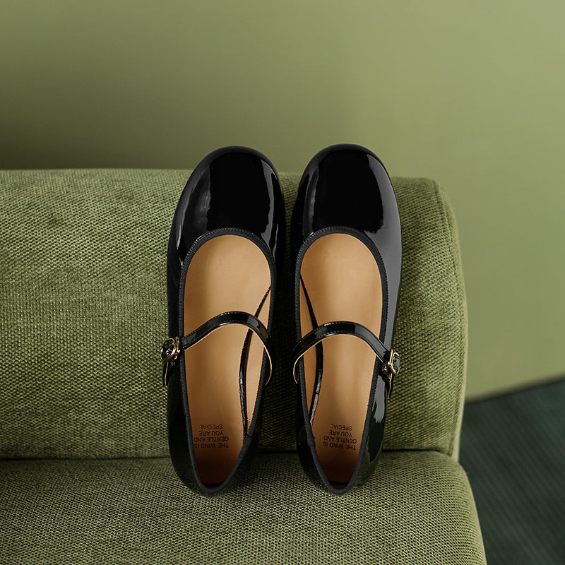 Women's Patent Mary Janes Elegant Round-Toe Summer Flat Heel