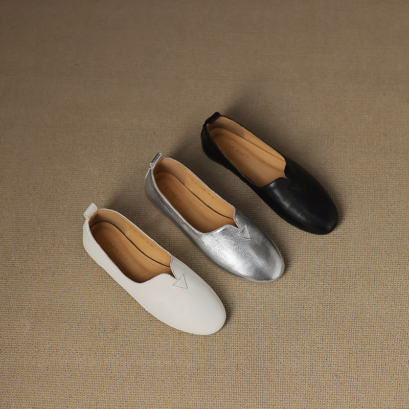 Women's Leather Round toe Soft-Sole Slip-On Flats
