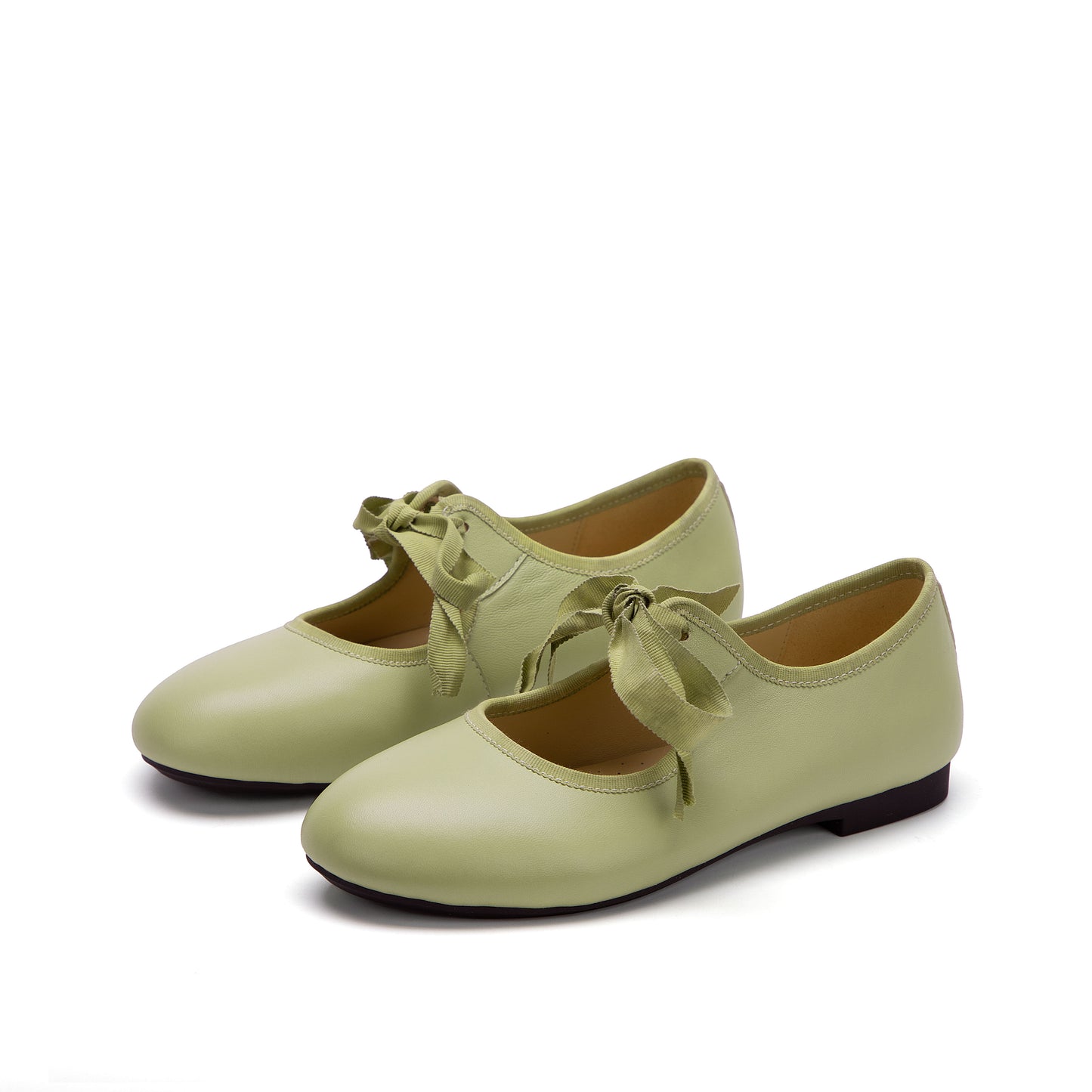 Women's Luxury Lambskin Ballet Flats - Silky Ribbon Lace-up