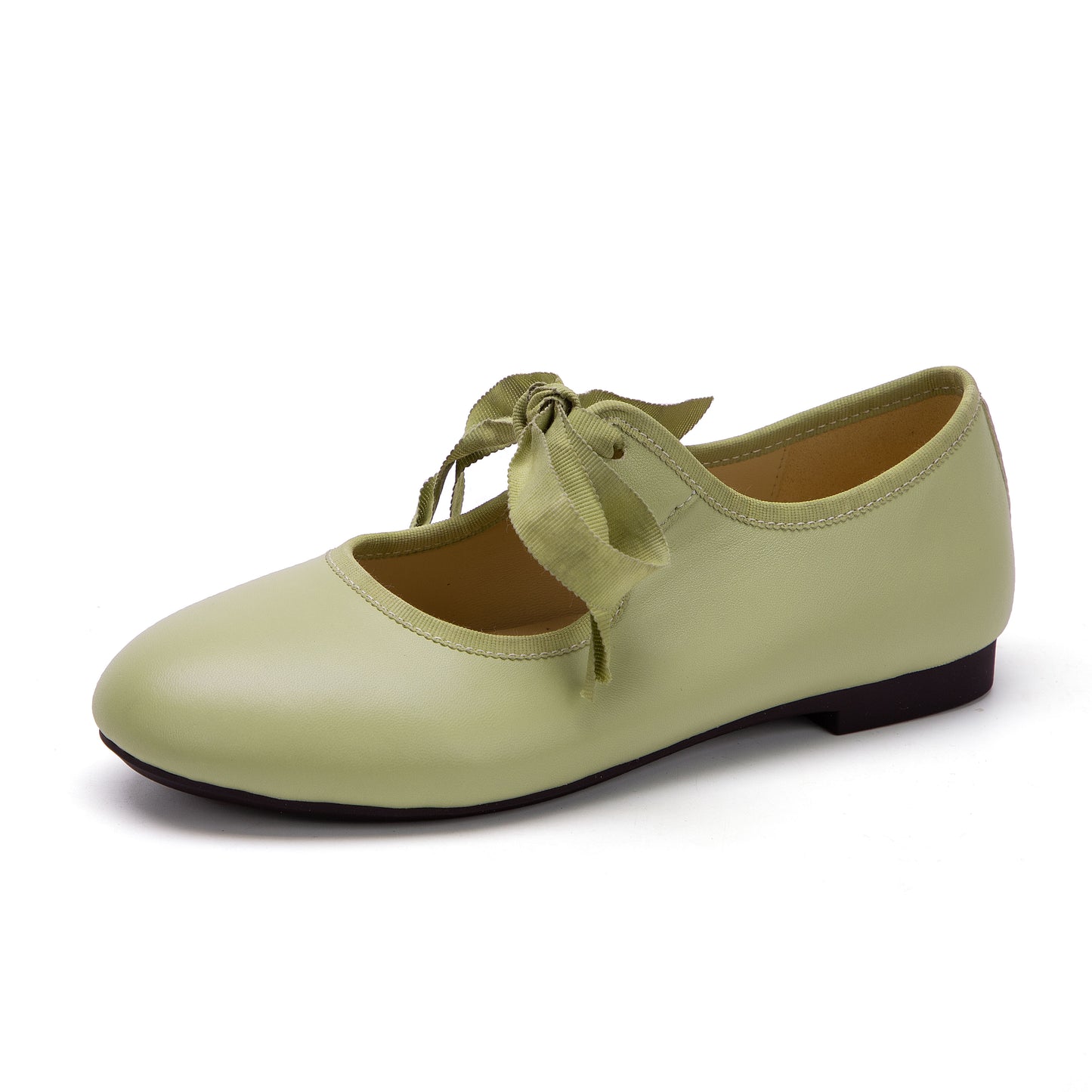 Women's Luxury Lambskin Ballet Flats - Silky Ribbon Lace-up
