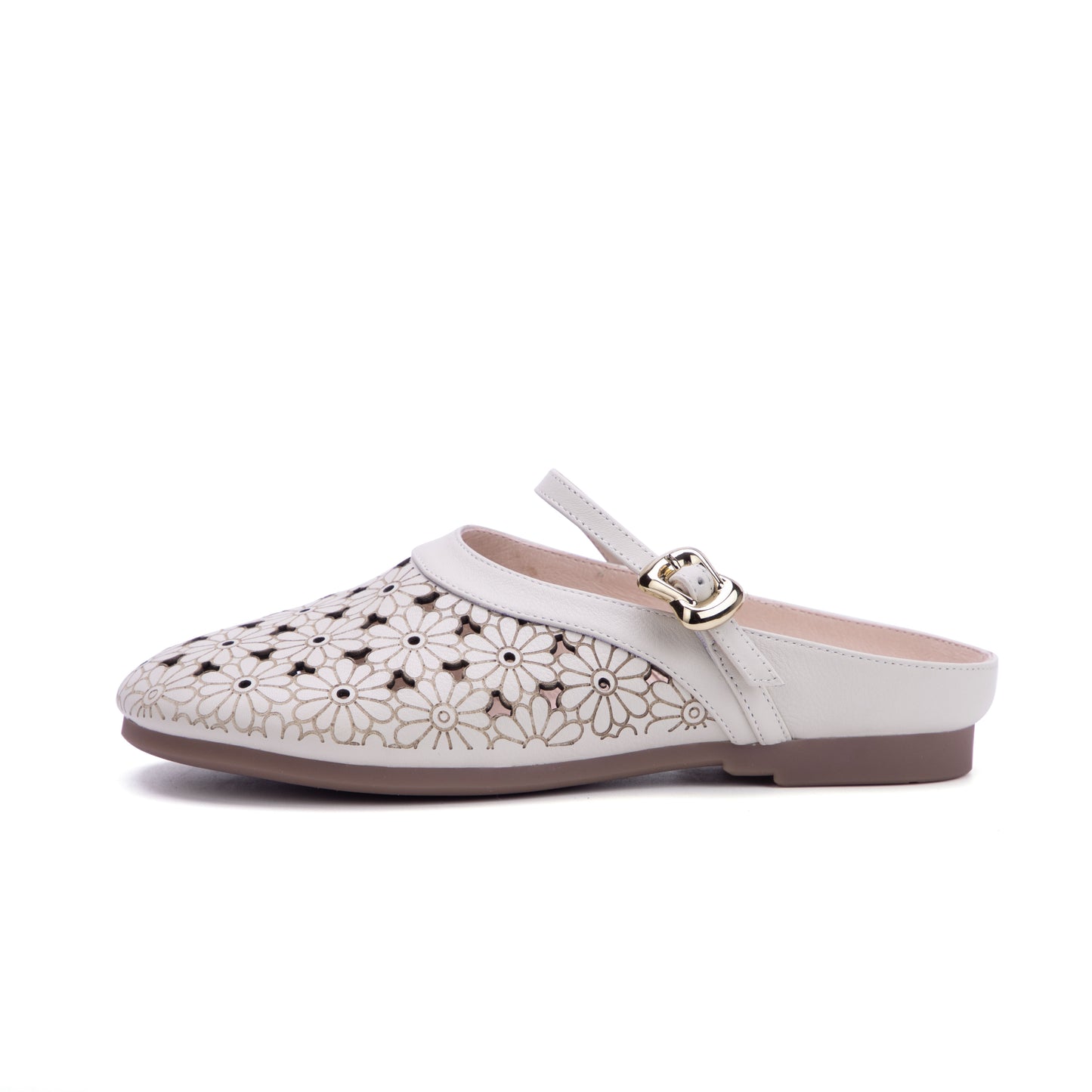 Women's Leather Summer Hollow Out Flat Sandals Mule Shoes