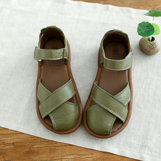 Women Summer Literary Style Sandals Fork Strap Velcro Flat Shoes