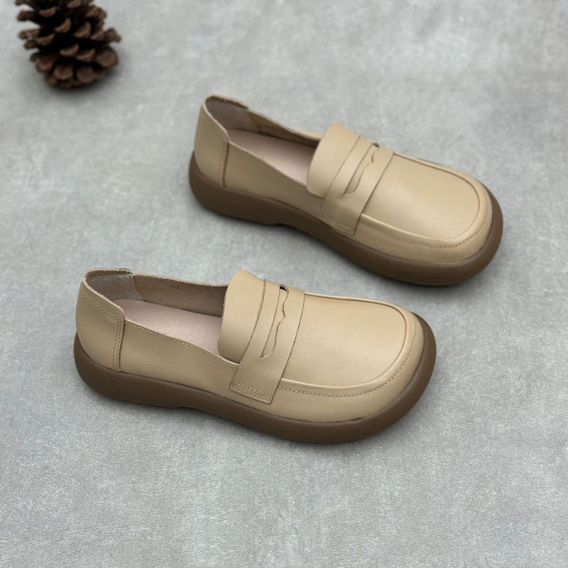 Women's Handmade British Preppy Leather Flat Casual Loafers