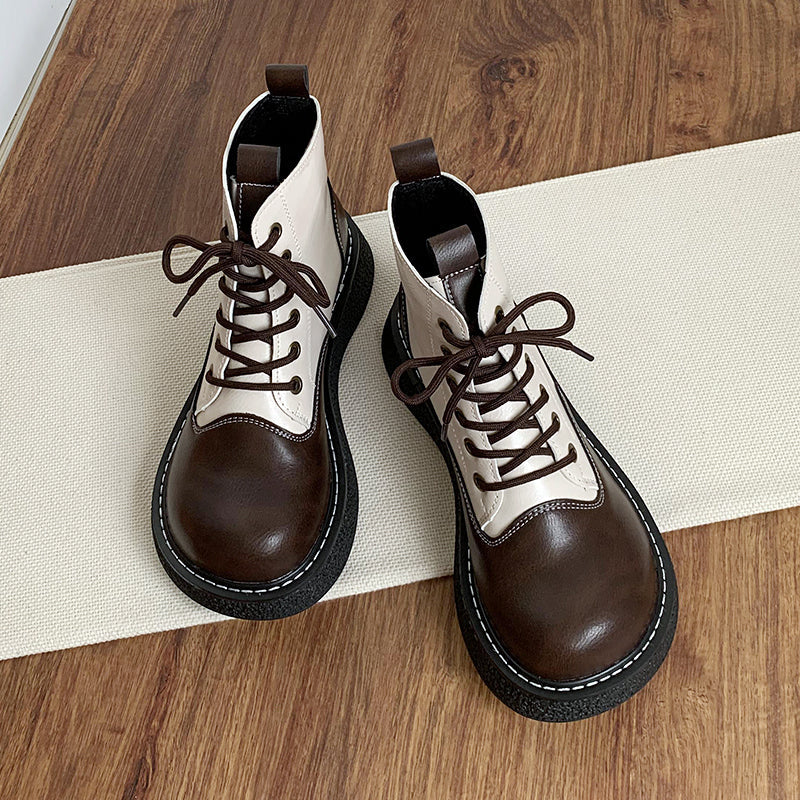 Women's Wide Toe Box Lace-up Color Blocking Platform Boots