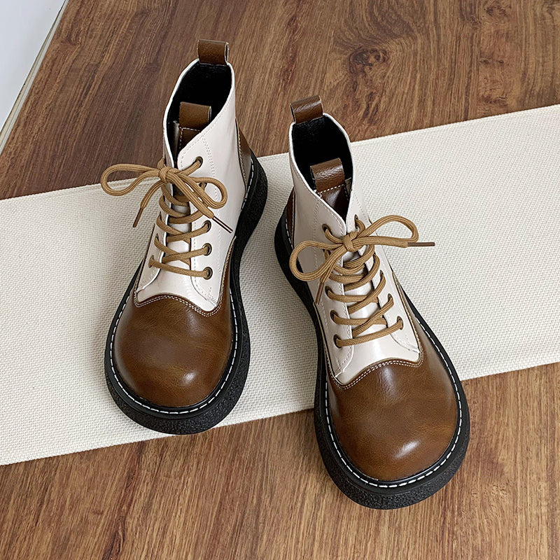 Women's Wide Toe Box Lace-up Color Blocking Platform Boots