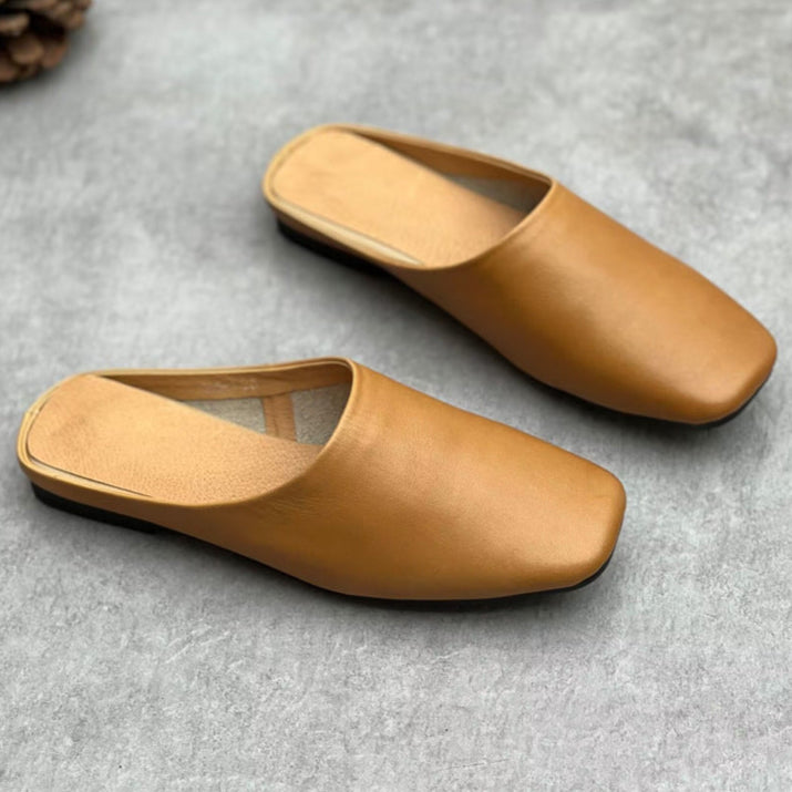 Women's Handmade Leather Closed Toe Comfort Mule Shoes