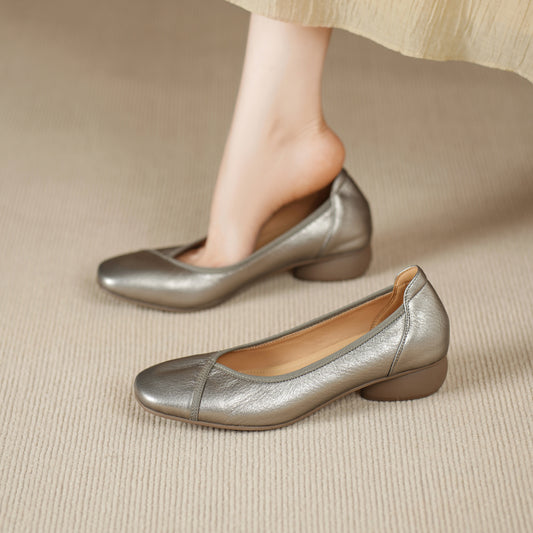 Ultra-Soft Sheepskin Office Heels - Breathable Leather Pumps - Stable Mid-Heel Shoes