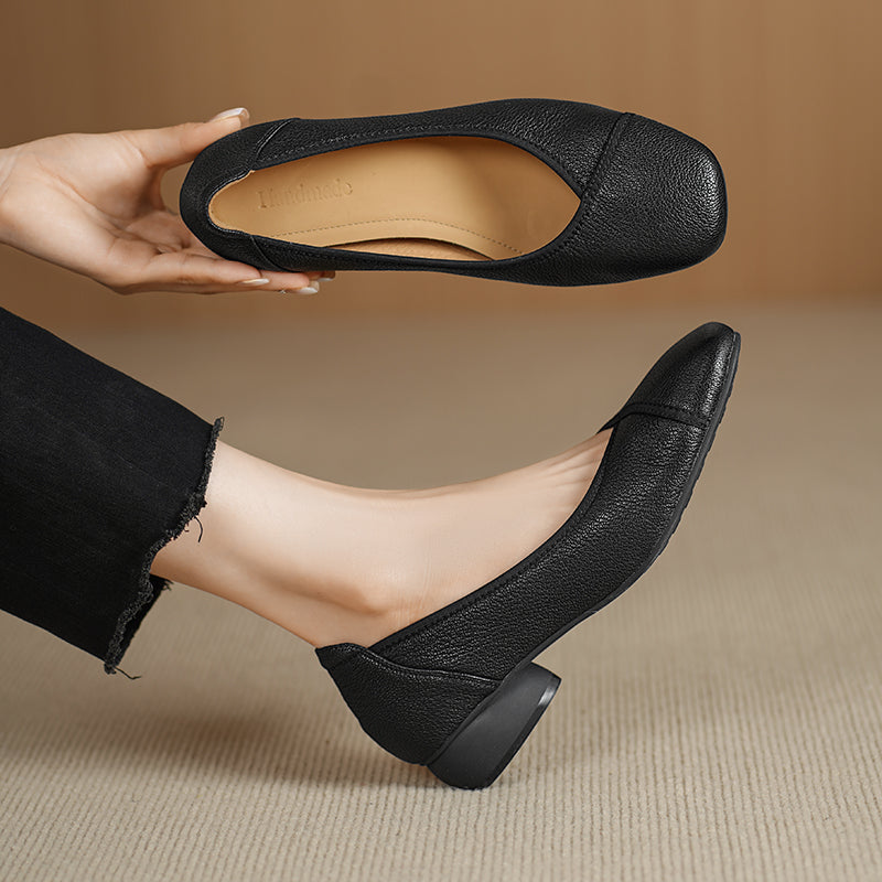Ultra-Soft Sheepskin Office Heels - Breathable Leather Pumps - Stable Mid-Heel Shoes