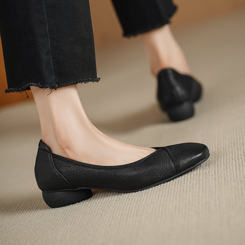 Ultra-Soft Sheepskin Office Heels - Breathable Leather Pumps - Stable Mid-Heel Shoes