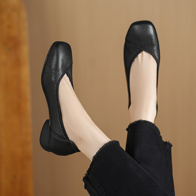 Ultra-Soft Sheepskin Office Heels - Breathable Leather Pumps - Stable Mid-Heel Shoes