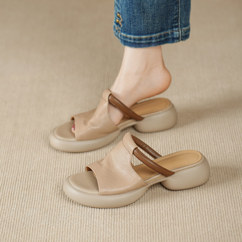 Women's Ultra-Soft Sheepskin Summer Mules Sandals - Lightweight Platform Shoes