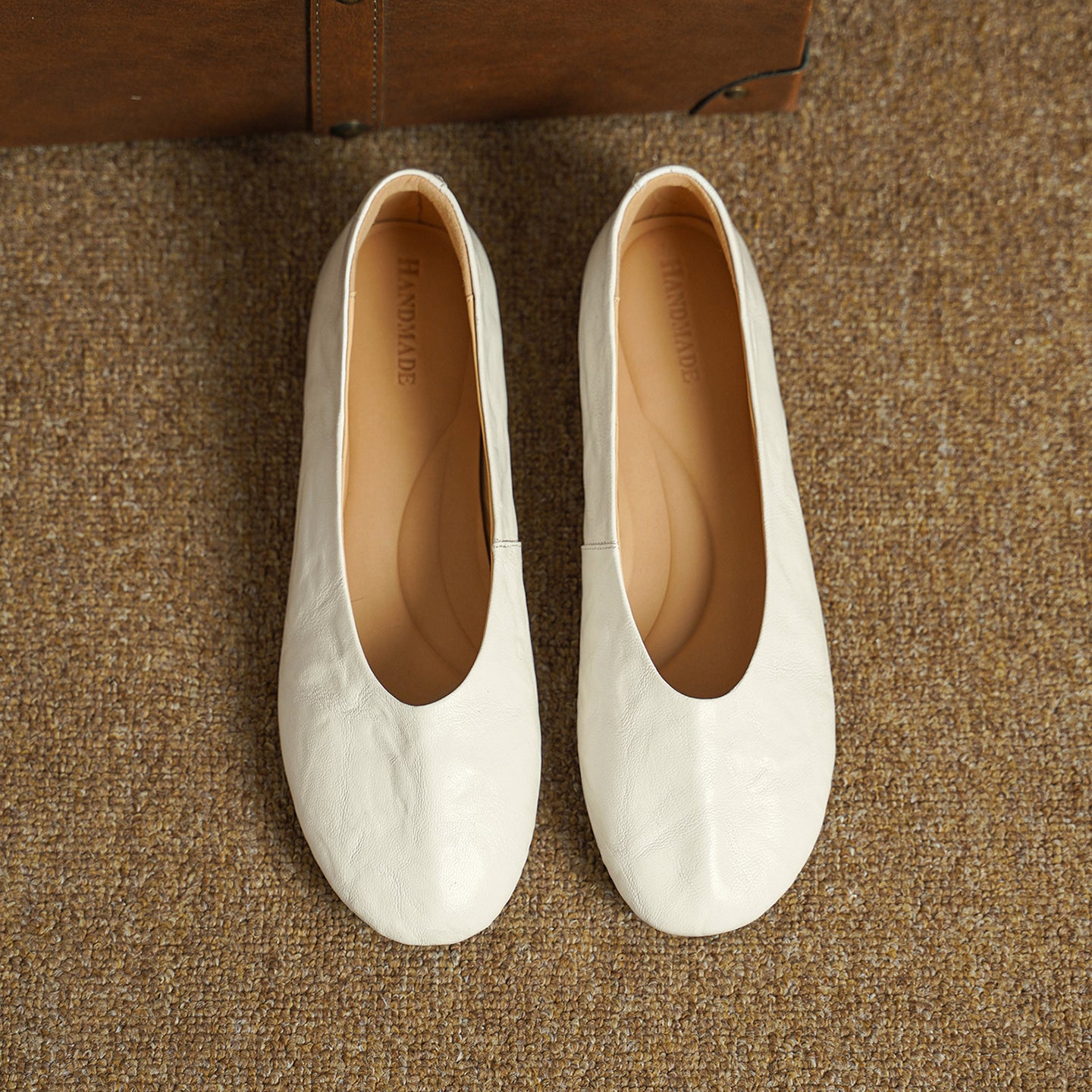 Women's Handmade Soft Sheepskin Ballet Flats Round Toe Slip-on Flat Shoes